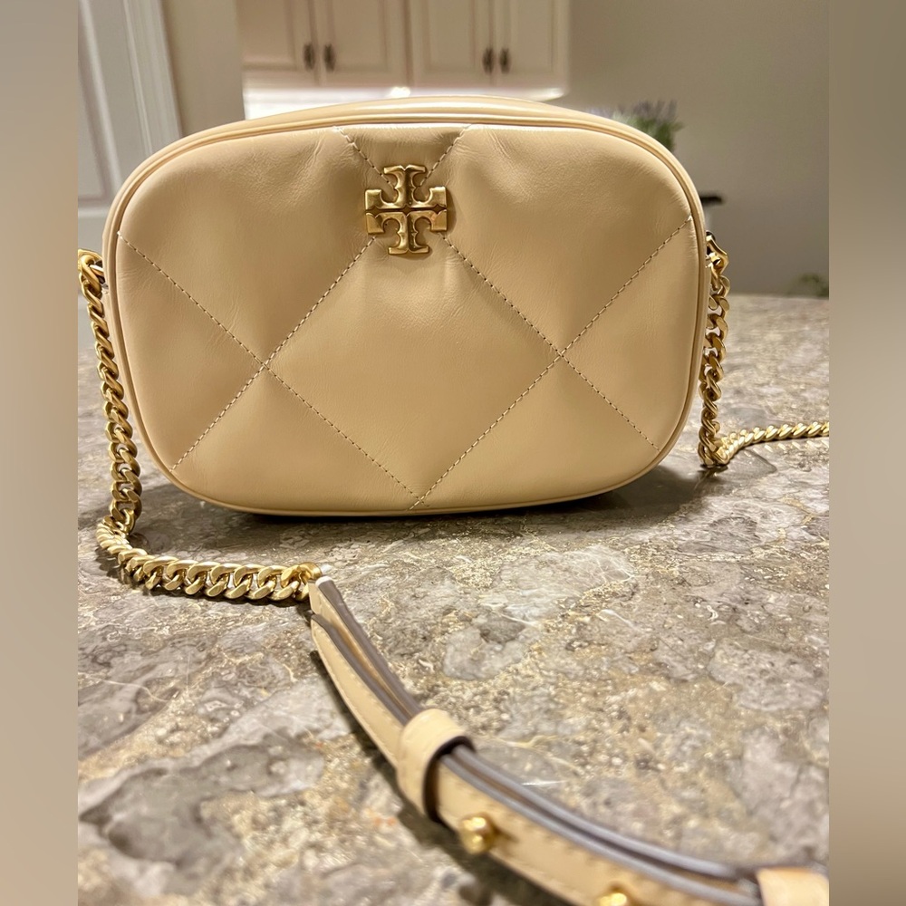 Tory Burch Quilted Cream Crossbody Bag with Gold Hardware